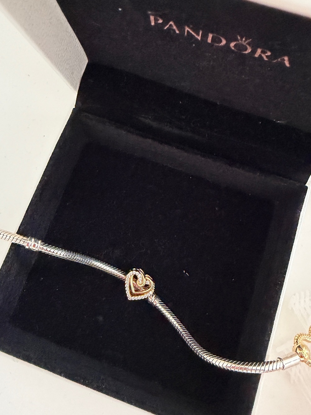 14K Gold Plated Two-Tone Pandora Pave Heart Charm - Picture 4 of 4